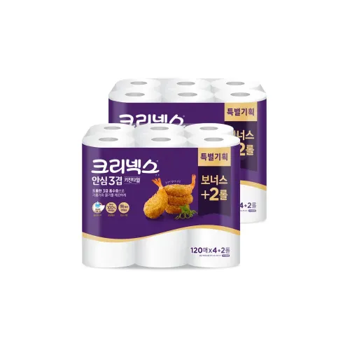 크리넥스 안심 키친타올 3겹 120매 6롤 X 2팩